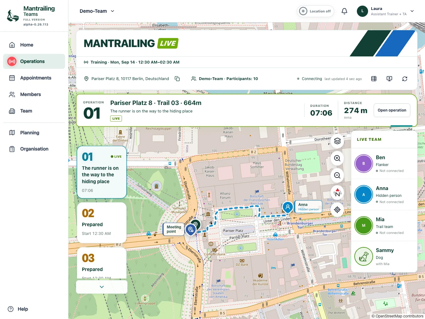 Anna is walking the Berlin trail. Her recorded track grows as she moves.